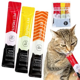 Xcdsxer Lickable Cat Treats Squeeze-Up, 6 Tubes (0.53oz Each) – Tuna, Salmon & Chicken Flavors, Nutritionally Balanced for Healthy Growth, Soft & Irresistible Texture​