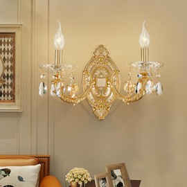 LIZZTREE Gold Crystal Contemporary Wall Lights - Beside 2 Lights Sconce Light, Decorative Wall Lamp Light Fixtures for Bedroom, Living Room, Foyer