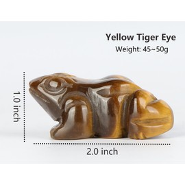SMQ 2 inch Crystal Frog, Natural Yellow Tiger Eye Frog Figurine, Hand Carved Frog Statue Decor, Healing Stone Crystal Animal Statue with Gift Box