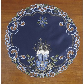 GRANDDECO Holiday Christmas Placemat 14" Set of 4, Cutwork Embroidered Floral Christmas Candle Dresser Scarf Table Topper for Home Dining Xmas Table Top Decoration (Placemat 14" Set of 4, Candle)