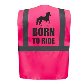Born To Ride Equestrian Zipped Pink Hi Vis Safety Vest Horse Riding Reflective Waistcoat Road Safety High Visibility, Horse Rider, Can Personalise. (Pink, Medium)