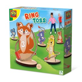SES Creative 02312 - Ring toss, wooden animals with rope rings, outdoor game set for children 3 years