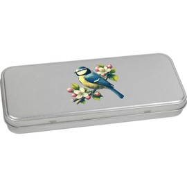 Azeeda 'Blue Tit On Apple Blossom' Metal Hinged Stationery Tin/Storage Box (TT00254524)