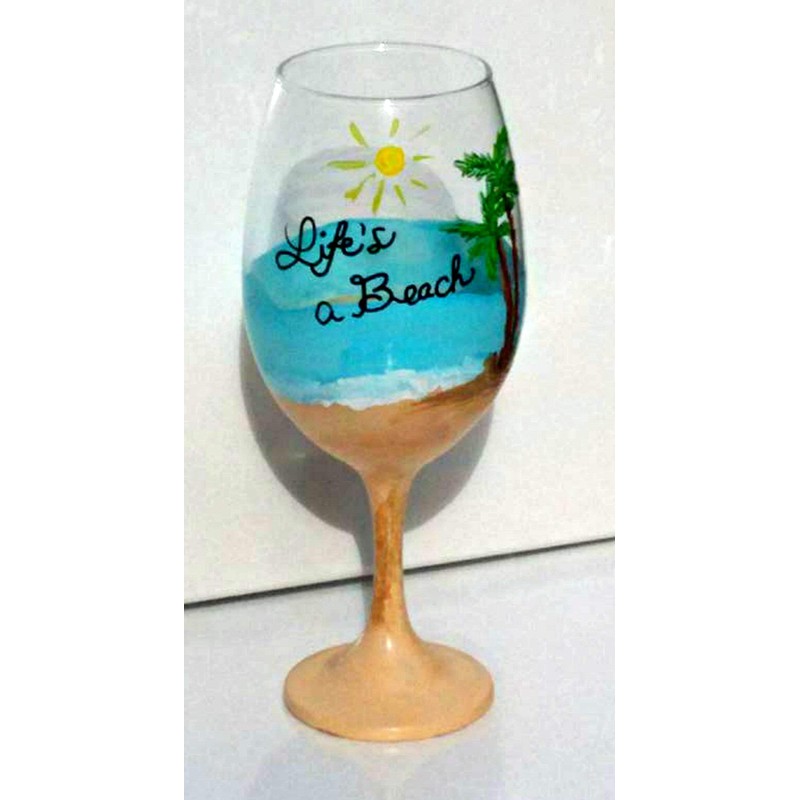 Life's a Beach Hand Painted Stemmed Wine Glass