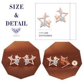 MicVivien Women's Stud Earrings 925 Silver with White Zirconia Stars and Moon Earrings for Women Girls Rose Gold, Cubic Zirconia Sterling Silver, Cubic Zirconia