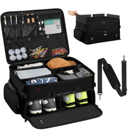 Mogplof Extra Large 2 Layer Golf Trunk Organizer, Golf Gifts for Men Golfers, 20"x 14"x 10" Water-Resistant Car Durable Golf Organizer for 2 Pair Shoes, Balls, Tees, Clothes, Gloves, Accessories