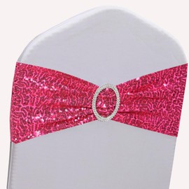 Gankar Double-Sided Sequin Hot Pink Chair Sashes 50 Pack for Wedding Birthday Party Chairs Decoration, Hot Pink Chair Sashes for Folding Chairs