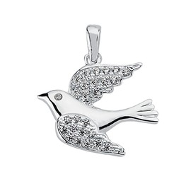 Vinani Pendant Bird with White Zirconia Elegant Shiny with Fiorentina Chain Sterling Silver 925 Chain Italy Dove Bird 2AVO-F300, Sterling Silver, Cubic Zirconia