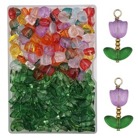 INSPIRELLE 100 Sets (200 Pieces) Flower Crystal Glass Bead Tulip Beads for Jewelry Making and DIY Craft Accessories