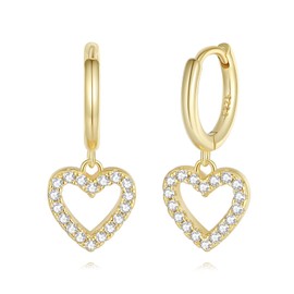 GAVU Gold Four Leaf Clover Heart Earrings 925 Sterling Silver for Women, Sterling Silver Cubic Zirconia, Cubic Zirconia