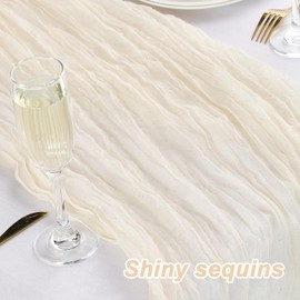 Gzcvba Beige Spirng Cheesecloth Table Runner Boho Rustic Gauze 120 inch 10FT Shimmer Cheese Cloth Runner for Wedding Party Baby Shower Birthday Home Decor