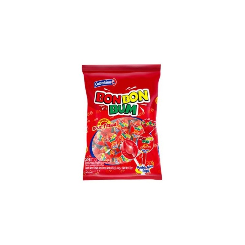COLOMBINA Bon Bon Bum Lollipops (1 Pack) (BBB Fresa-Strawber