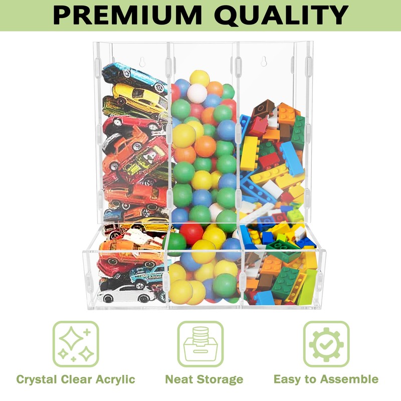 Montex Acrylic Wall Toy Dispenser, Acrylic Wall Storage, (Triple Compartment)