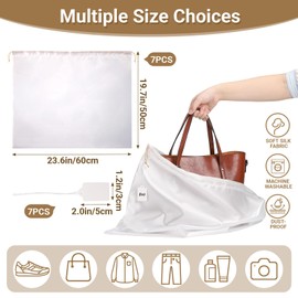 Ewen 7 Pack of 23.6x19.6in Satin Dust Bags for Handbags, White Dustproof Silk Bags with Drawstring for Travel, Purse Bag for Storage, Satin Covers for Shoes and Boots, Closet Organizers and Storage
