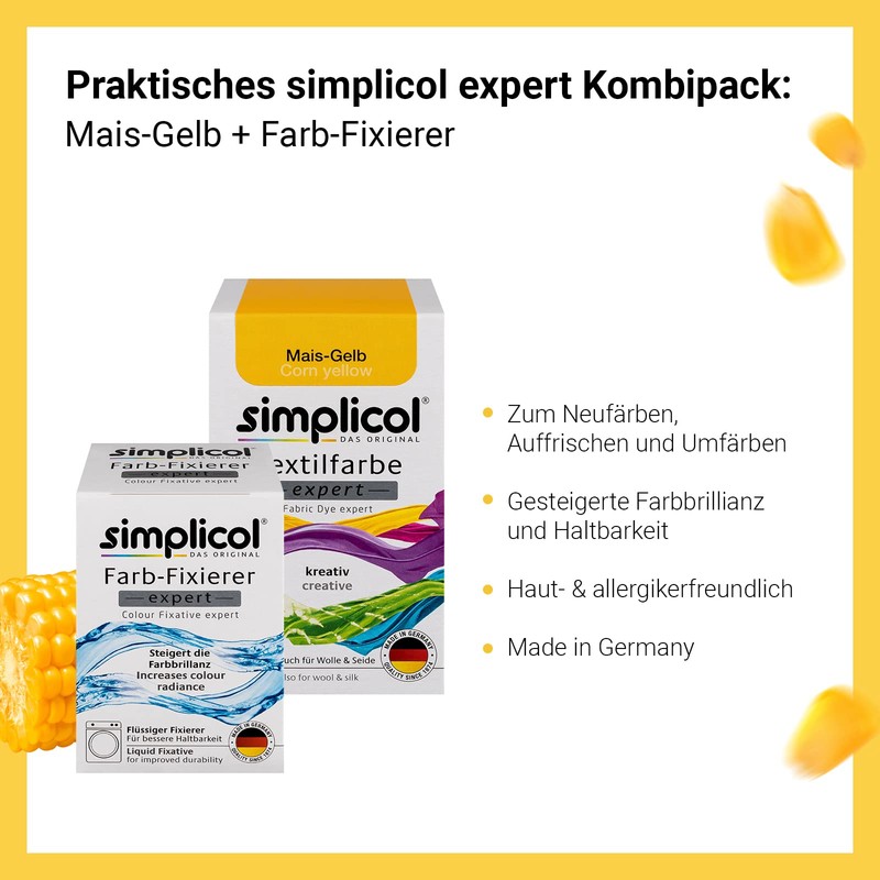 simplicol Expert Textile Paint + Colour Fixer Combo Pack, Corn