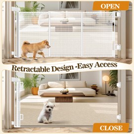 23.6" H Short Dog Gate Puppy Gate Pet Fence to Step Over,Retractable Mesh Doggie Gates Expands Up to 55 Inches Indoor Outdoor Dog Gates for Doorways Stairs