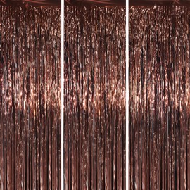 Voircoloria 3.3 x 6.6 ft Foil Fringe Backdrop Curtains, Tinsel Streamers Party Decorations, Fringe Backdrop for Birthday, Baby Shower, Gender Reveal, Graduation (3, Brown)