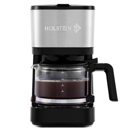 Holstein Housewares 5 Cup Coffee Maker – Compact Drip Coffee Machine with Auto Pause & Serve, Reusable Filter, Glass Carafe, Water Window & Warming Plate, Black