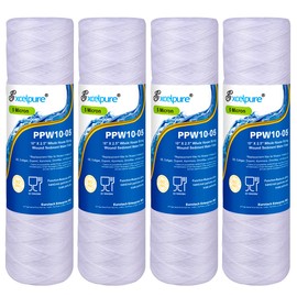EXCELPURE 5 Micron 10"x2.5" Whole House String Wound Sediment Filter for Well Water, Replacement Cartridge for Universal 10 inch RO System, WP-5, Aqua-Pure AP110, CFS110, Culligan P5, CW-MF, 4PACK