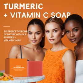 Turmeric Soap with Kojic Acid & Vitamin C, Turmeric Kojic Soap For Face and Body, Kojic Acid Soap For Dark Spot Corrector, Natural Soap Bar, Brightening Turmeric Soap Bar for Acne Face Bar 100g
