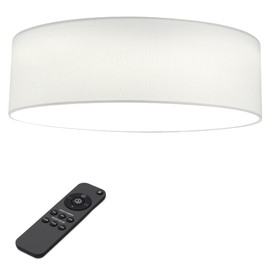 Navaris Flush Mount Ceiling Light - 15.75" Diameter Drum Lamp Shade LED Fixture with Remote Control for Bedroom, Living Room, Kitchen - White