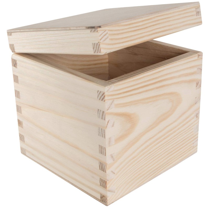 Small Square Cube Wooden Box with Lid | 13 x