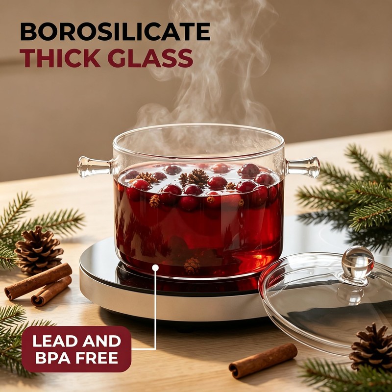 Glass Simmer Pot for Stove Top, Clear Glass Cooking Pot