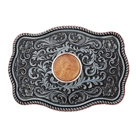 US 1950 Lincoln Cent BU Uncirculated Coin Silver Belt Buckle NEW - Beautiful Western Scroll Design - Lucky Penny