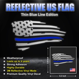 GRITKULTURE Reflective US Flag Thin Blue Line Decal Sticker for Cars, Trucks, Laptops, Tumblers 6 Inch X 4 Inch Window Decal Sticker Police Thin Blue Line (Reflective/Thin Blue Line)