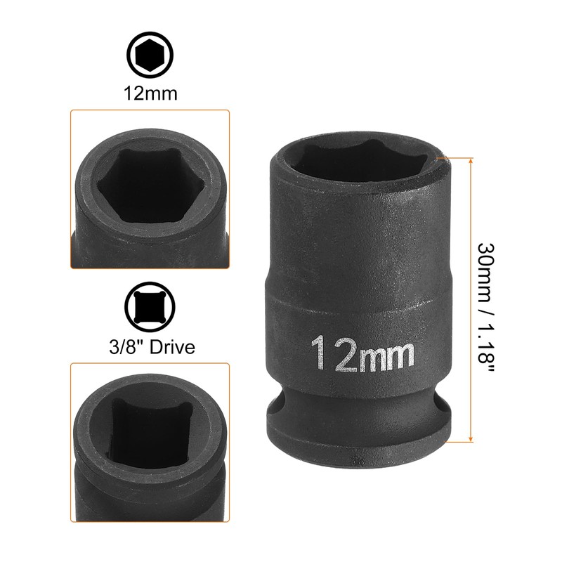 sourcing map 2pcs Deep Impact Socket 3/8" Square Drive by