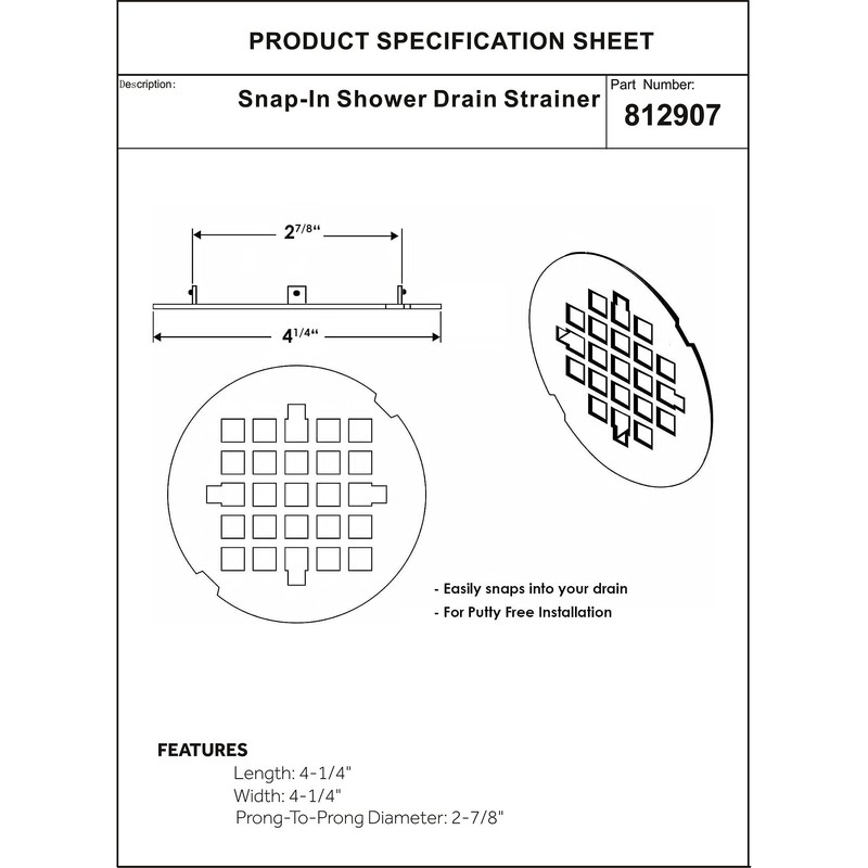 Artiwell 4-1/4” OD Snap-in Shower Drain Cover, Round Shower Drain