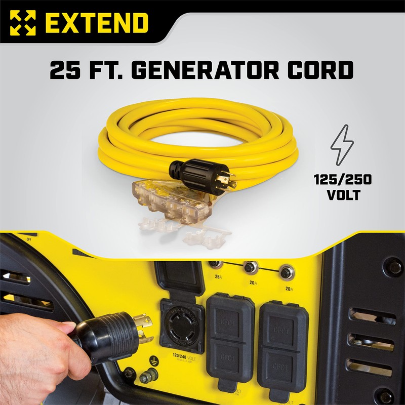 Champion Power Equipment 25-Foot 30-Amp 125/250-Volt Fan-Style Generator Extension Cord