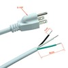 White 18AWG 3-Prong Power Cord with Open Wiring, 10Amp Max,