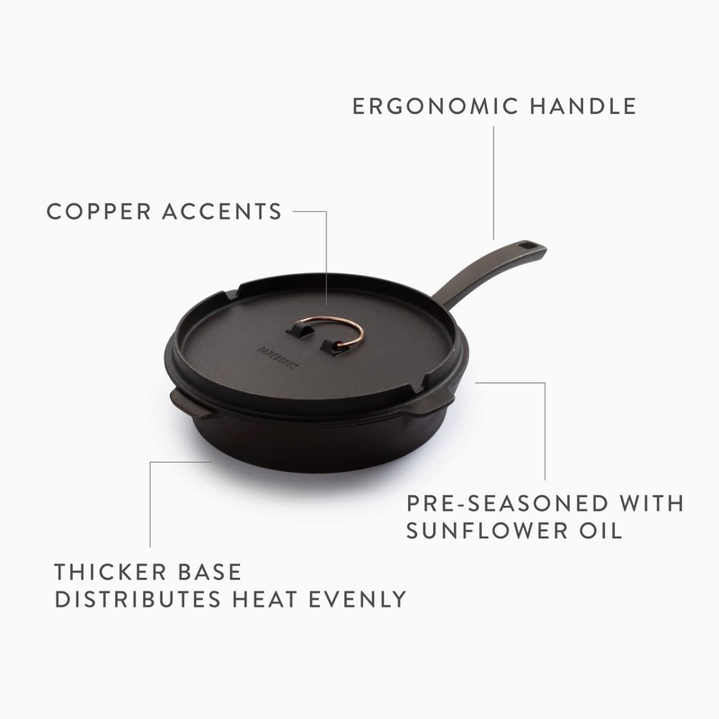 Barebones 12-Inch All-In-One Cast Iron Skillet Set- Skillet with Cast