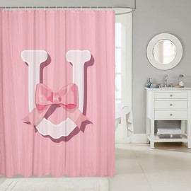 jejeloiu Kawaii Pink Bow Bath Curtain,72"x72",Decor Teen Girl Gifts Initial Letter U Shower Curtain,Waterproof Monogrammed Bathroom Shower Curtain Set Modern Fashion,Kids Bathroom Accessories