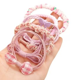 Hair Rubber Set of 12 Fashion Hair Accessories, Hair Band, Office, Work, Adult, Cute, Simple, Trend, Compact (Black, Pink)