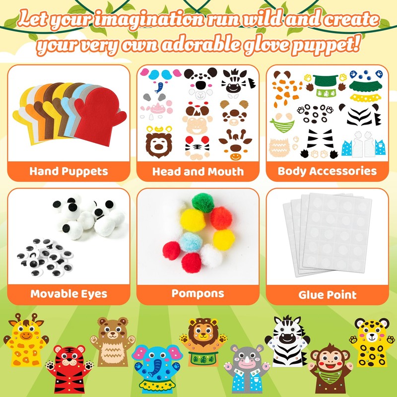 Hand Puppet Making Kit, Felt Glove Puppet Toys for Kids