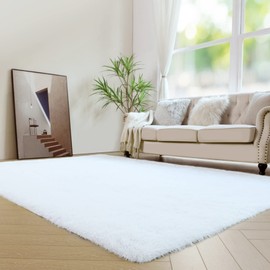 duduta 6x9 ft White Rectangle Fluffy Rug, Shag Fuzzy Plush Rectangle Carpet for Bedroom Nursery Living Room Home Decor