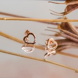 Tuscany Silver Rose Gold Plated CZ Set Cut Out Heart Stud Earrings