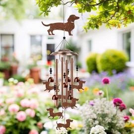 Luvsweets Dachshund Wind Chimes for Outside - Dachshund Weiner Dog Gifts for Women Men, Memorial Wind Chimes for Outdoor, Garden Patio Yard Decor, Mom Grandma Birthday Mother's Day
