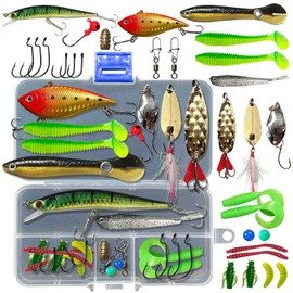UperUper Fishing Lures Kit Set, Baits Tackle Including Crankbaits, Topwater Lures, Spinnerbaits, Worms, Jigs, Hooks, Tackle Box and More Fishing Gear Lures for Bass Trout 30pcs
