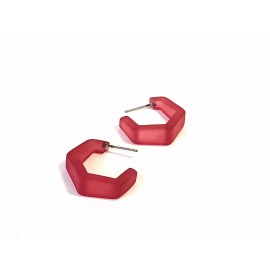 Undisclosed Cranberry Frosted Tapered Hex Hoops Earrings