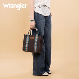 Wrangler Western Tote Bag for Women Aztec Purse and handbags Top Handle Shoulder Purses with Guitar Strap for Gift WG205A-8120SCF/TQ