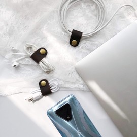 simpleSS Cable Clip, Genuine Leather, Cowhide Leather, Cord Clip, Cable Holder, Organizes Cables Neatly, Cord Clip, Charging Cable, Earphone Cord, Winding (Pack of 4) (Brown)