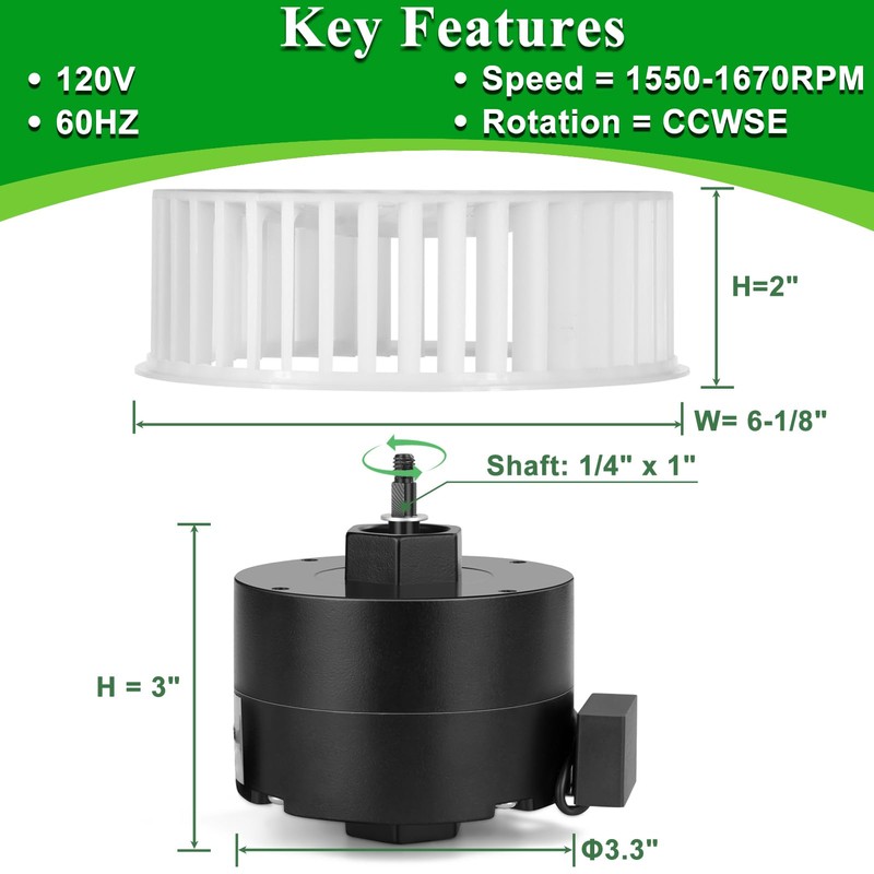 HHQ Bathroom Exhaust Fan Motor & Blower Wheel Replacement for