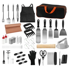 150Pcs Griddle Accessories Kit, Flat Top Grill Accessories Set for Blackstone and Camp Chef, Griddle Spatula Set with Metal Spatula, Enlarged Spatulas, Basting Cover for Outdoor Barbecue