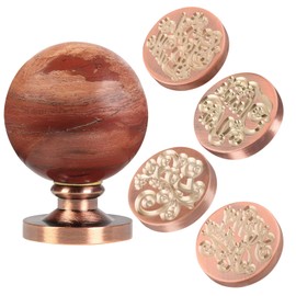 SUNYIK Wax Seal Stamp Set, Sphere Ball Crystal Stone Handle with 4 Wax Seal Stamps Head for Envelope Wedding Invitations, Red Jasper Handle & Good Luck Thank You Love Happy Birthday Pattern