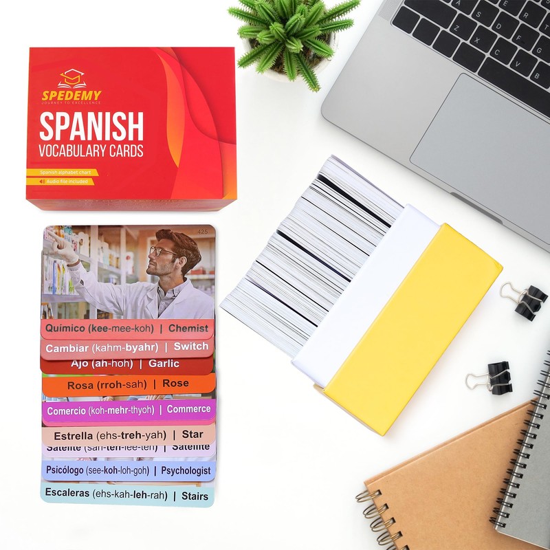 Spanish Vocabulary Flash Cards for Kids & Adults Beginners –