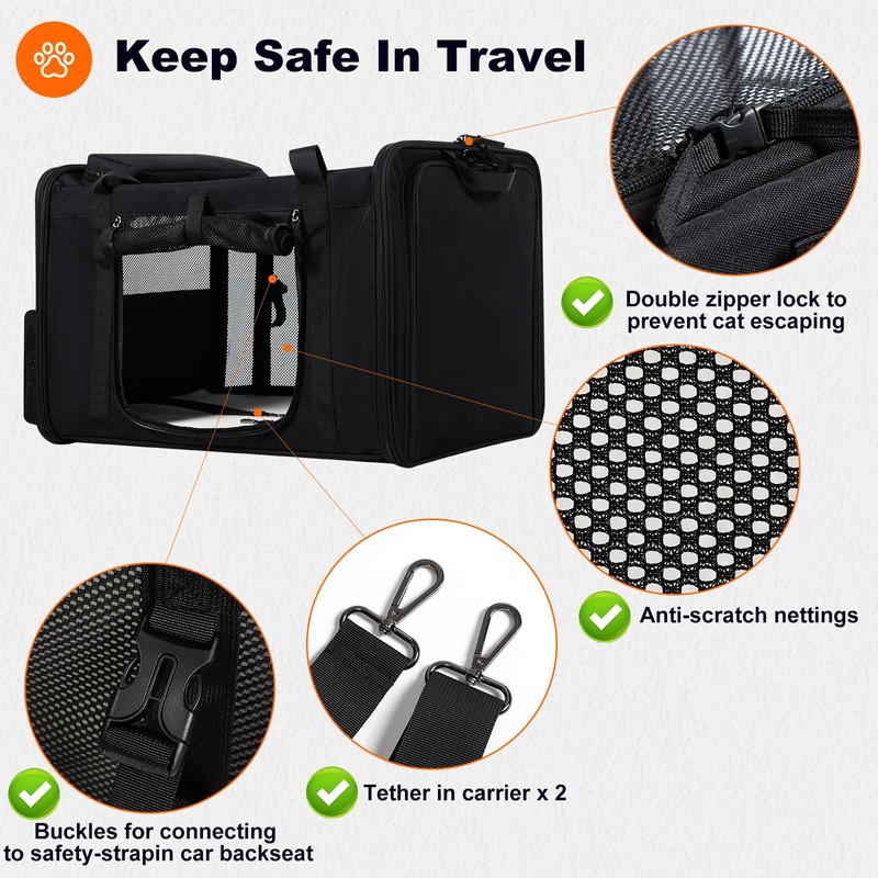 pidipiti 25''(L) x 17''(W) x 17''(H) Extra-Large Expandable cat Carrier