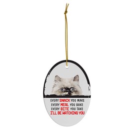 Every Snack You Make I'll Be Watching You Black Point Himalayan Cat Christmas Ornament - Funny White Oval Ceramic Decoration Gifts for Cat Lovers